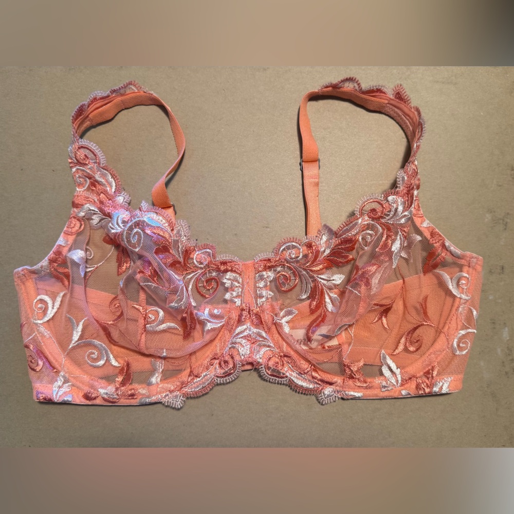 Soma Lace Embroidered Bra - Coral and White
